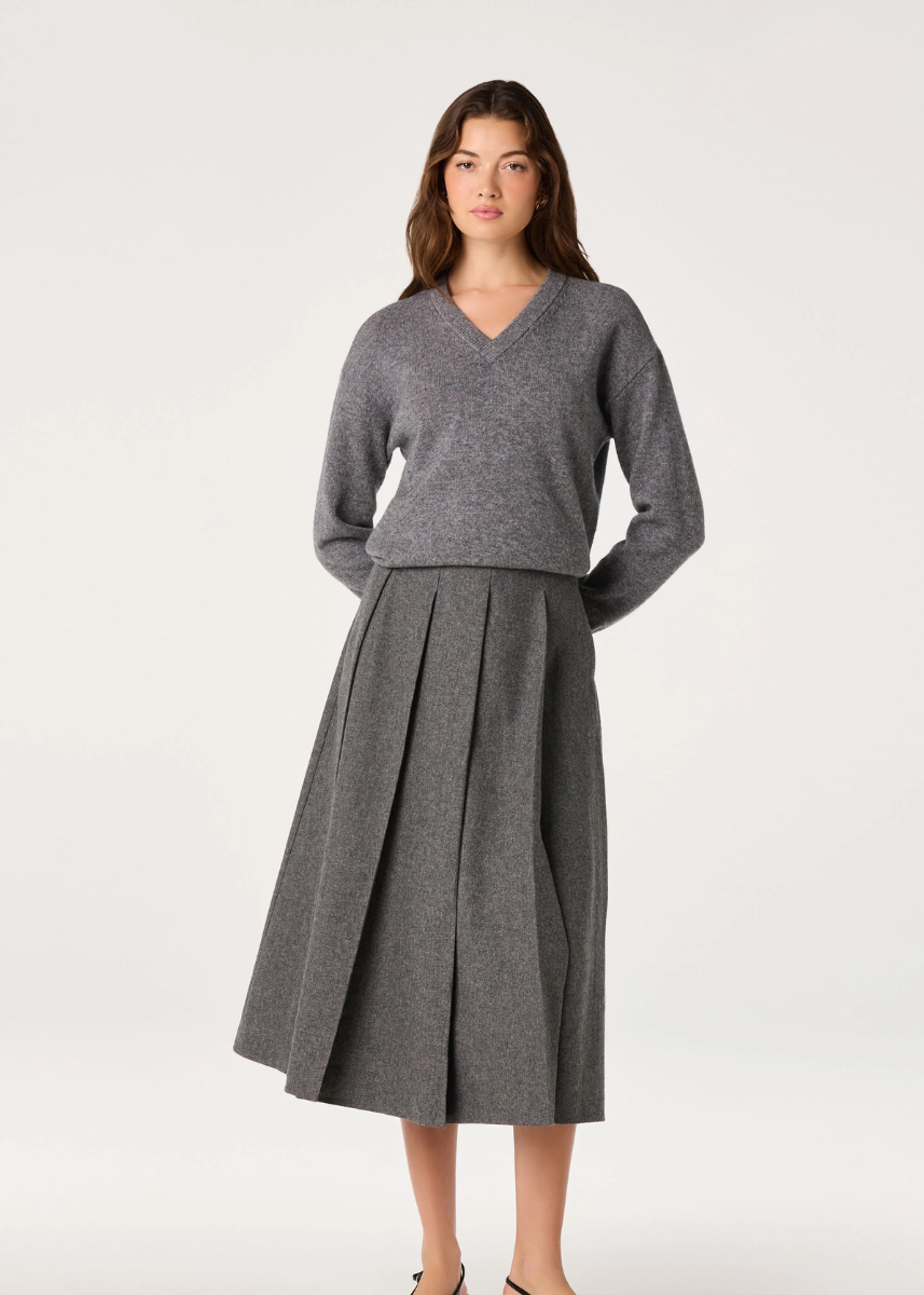 Bowie V-Neck Sweater - Heather Grey