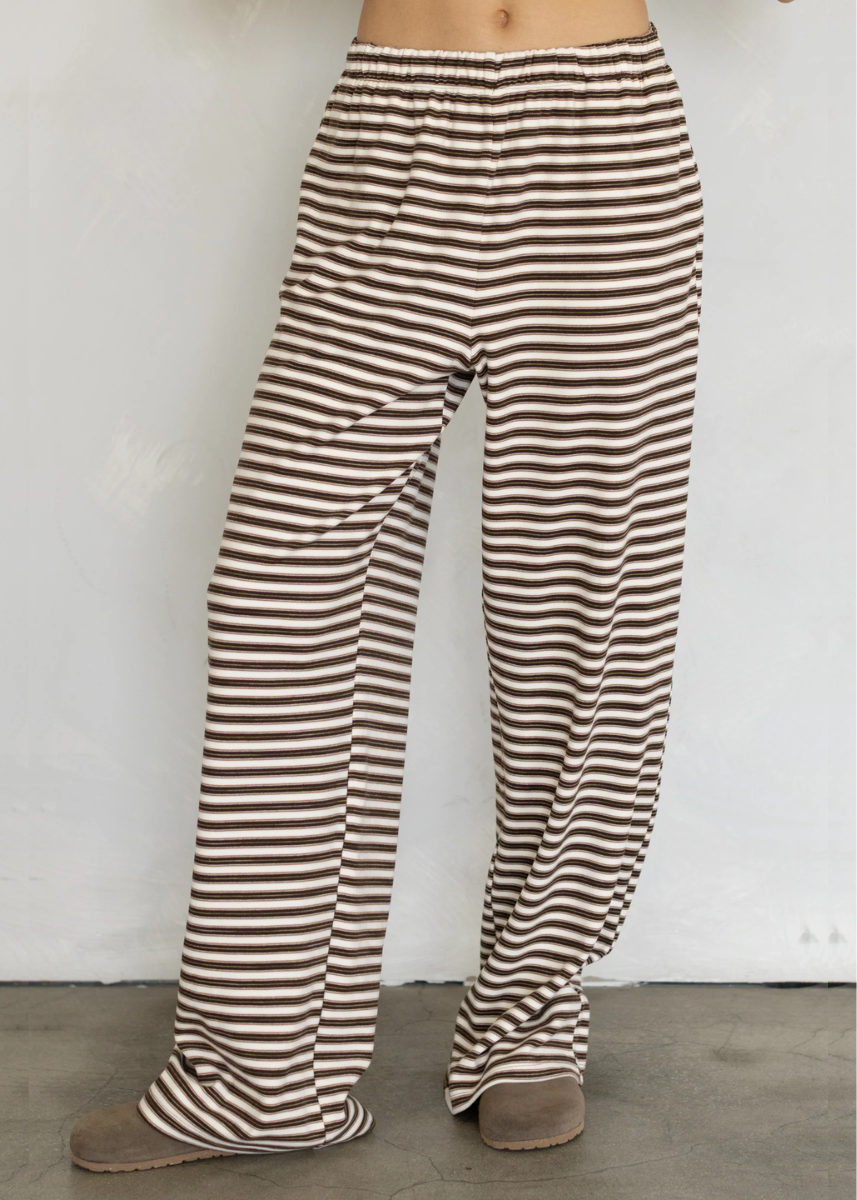 Brushed Knit Striped Pants - Brown