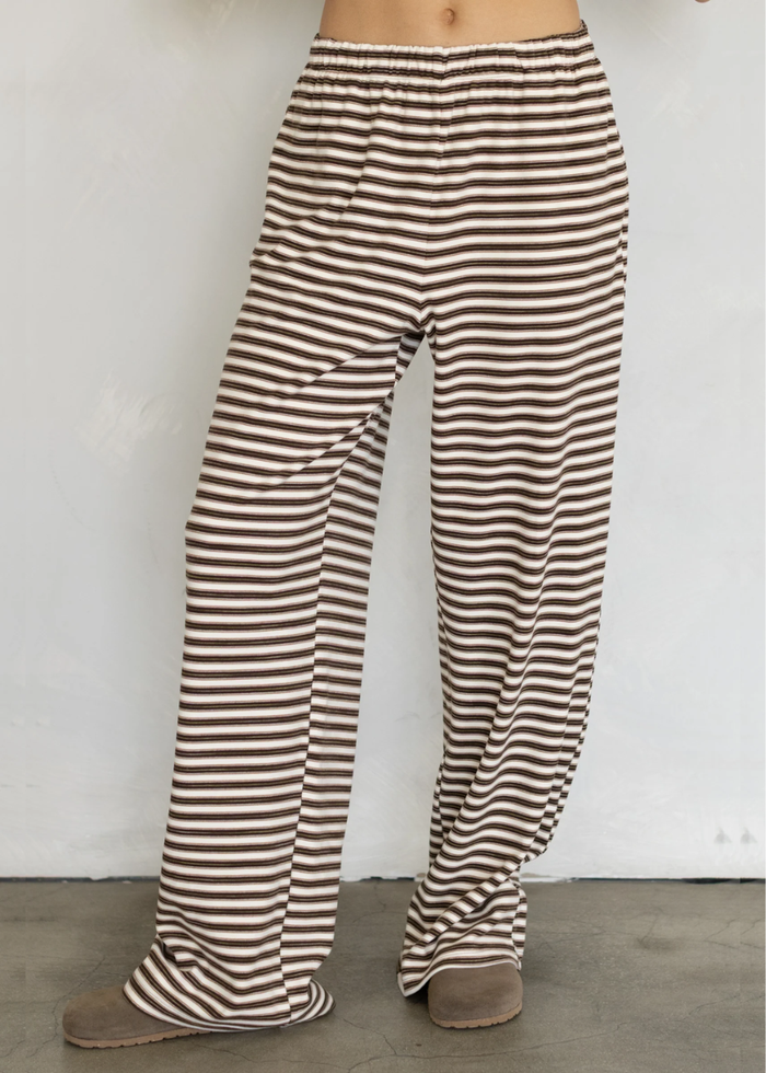 Brushed Knit Striped Pants - Brown
