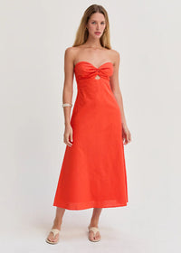 Emery Linen Twist Midi Dress - Burnt Orange