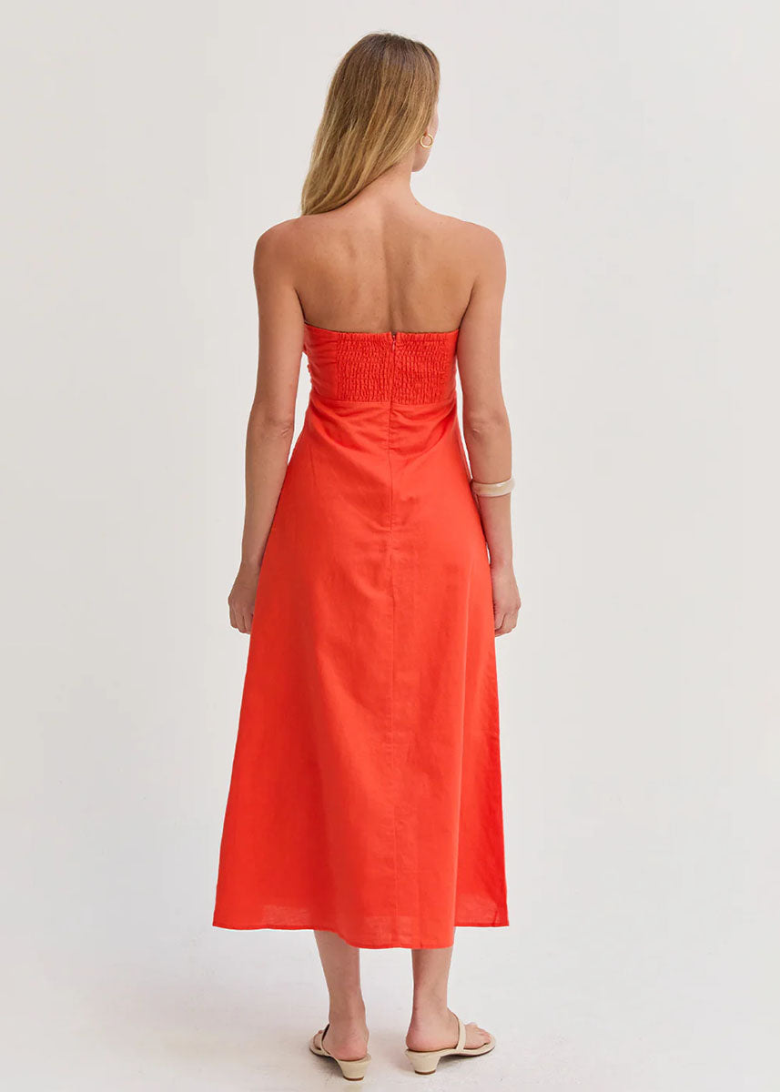 Emery Linen Twist Midi Dress - Burnt Orange