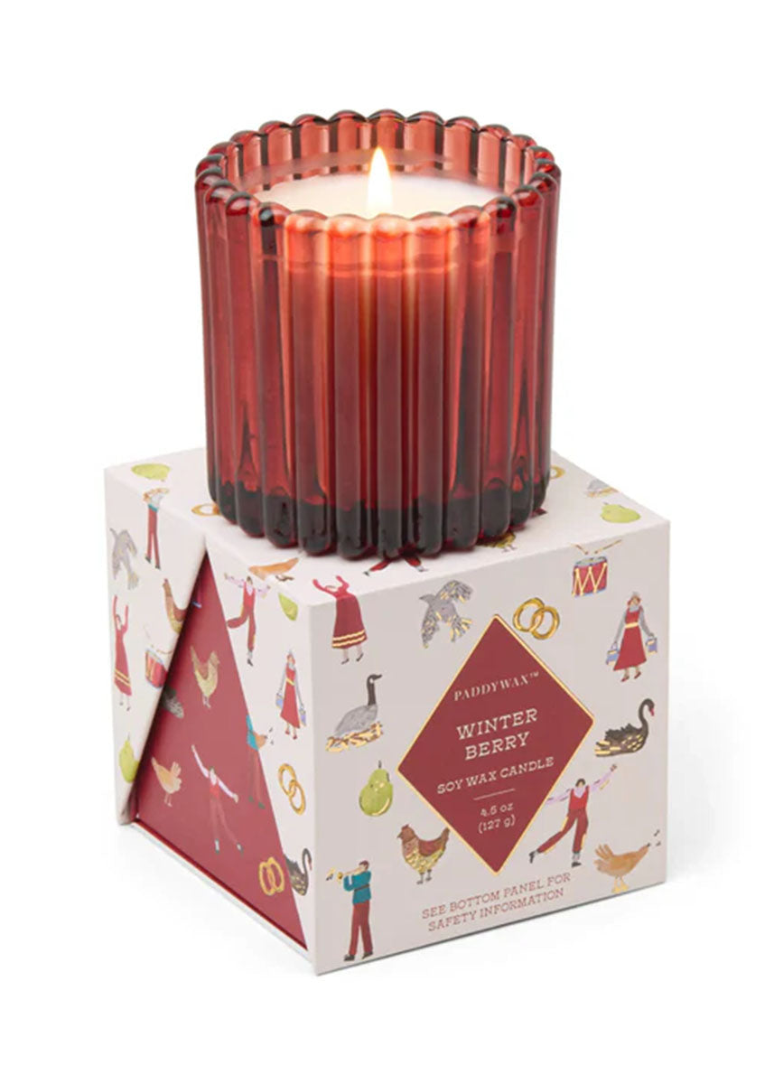 Ribbed Red Glass Candle - Winter Berry