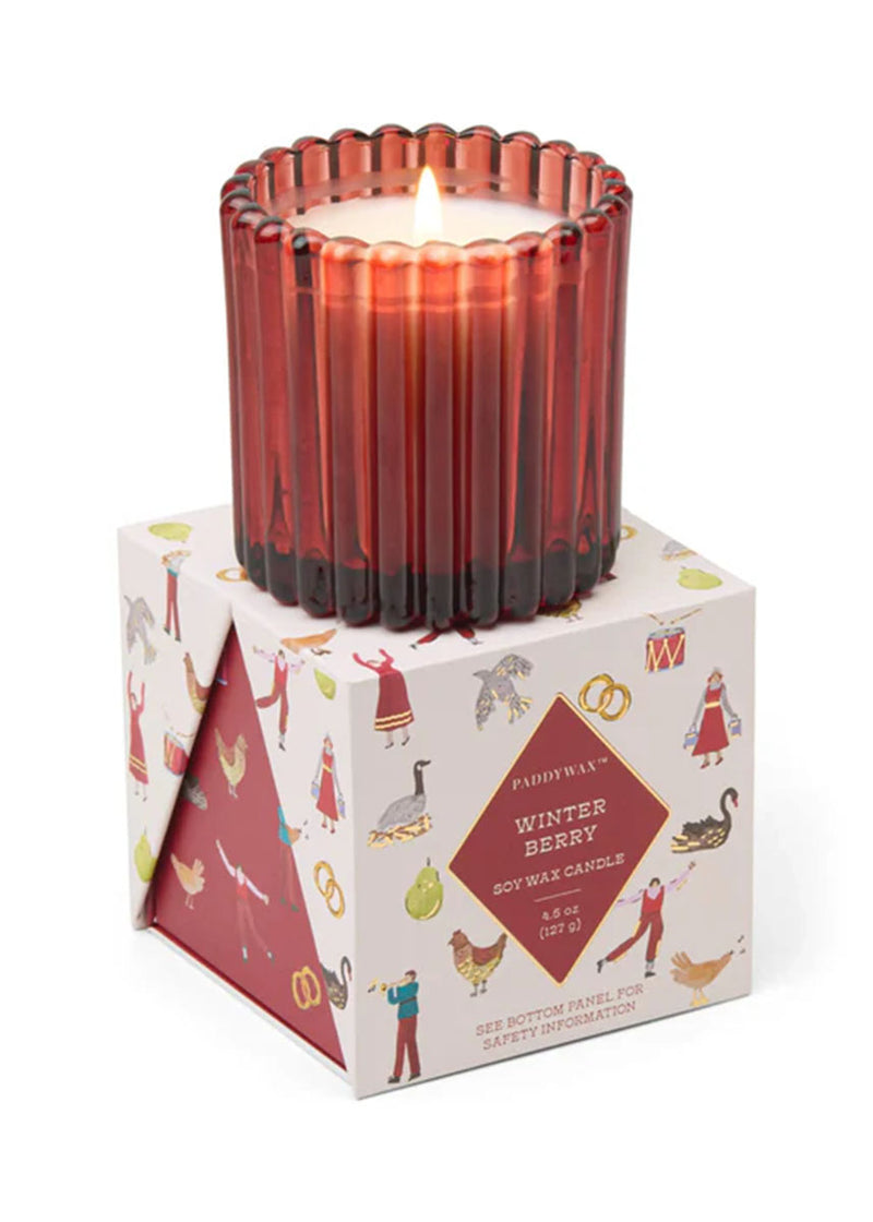 Ribbed Red Glass Candle - Winter Berry