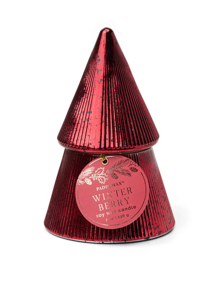 Winter Berry Red Ribbed Stacked Tree Candle - 7oz.
