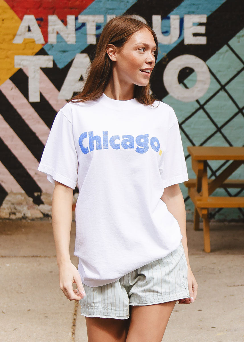 Chicago. Oversized Tee - Cream & Blue