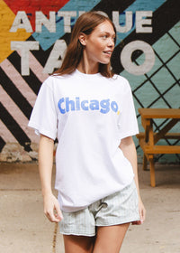 Chicago. Oversized Tee - Cream & Blue