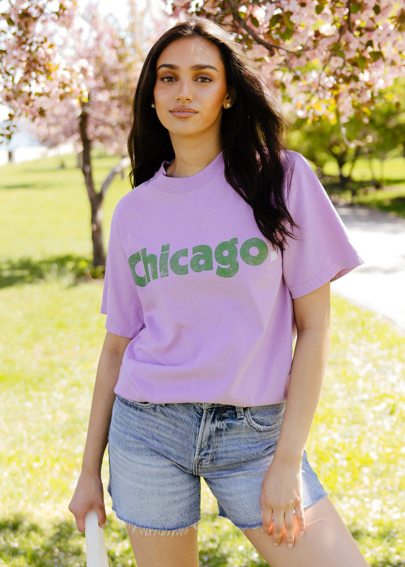 Chicago. Oversized Tee - Purple & Green
