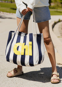 Chi Stripe Tote - Blue & Yellow