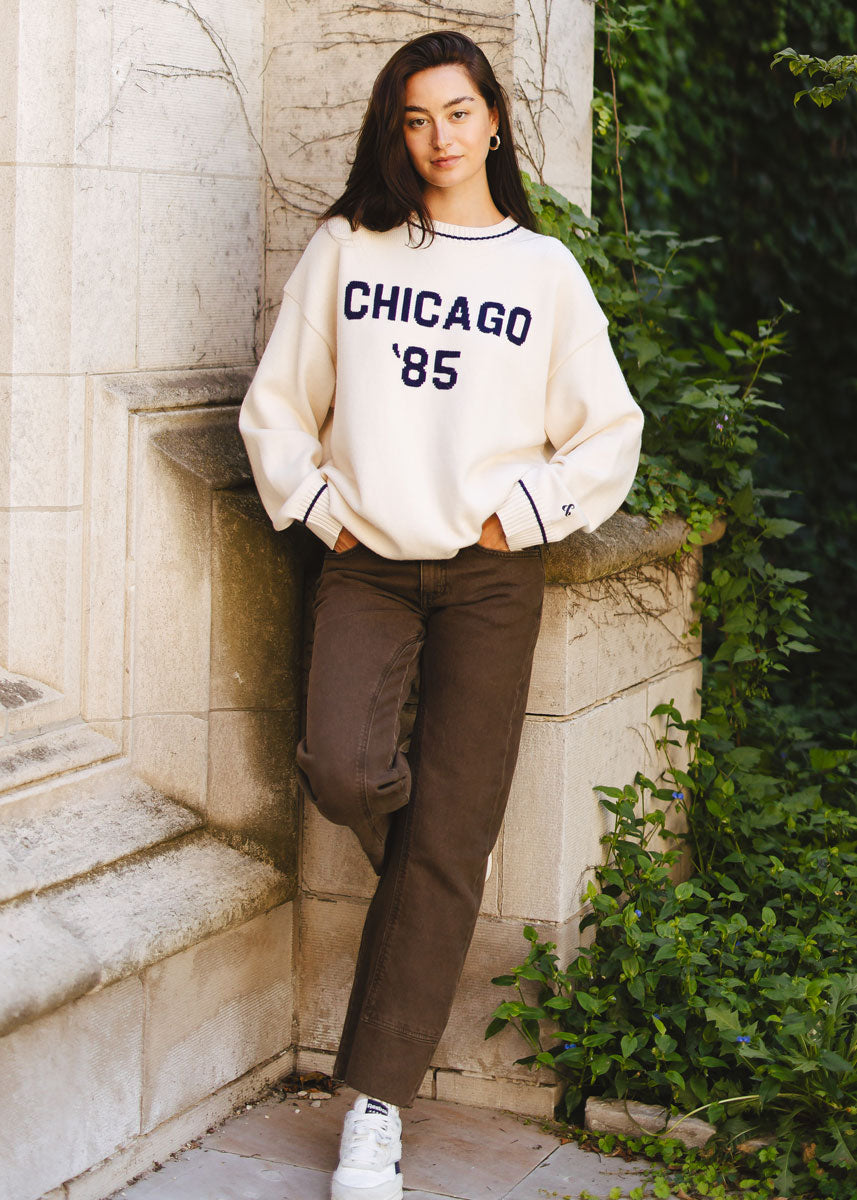 Chicago '85 Oversized Stripe Cuff Sweater - Cream