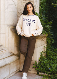 Chicago '85 Oversized Stripe Cuff Sweater - Cream