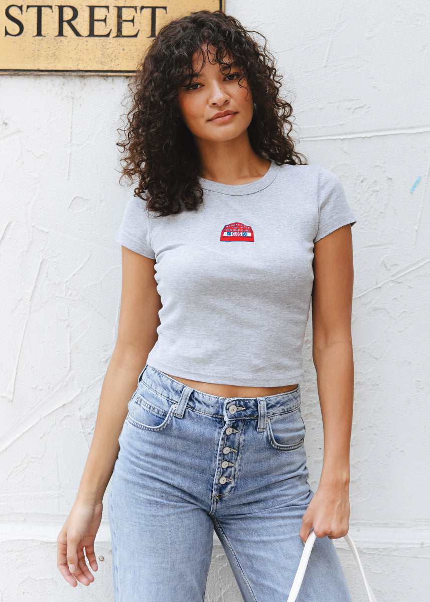 Wrigley Field Marquee Baby Tee - Heather Grey