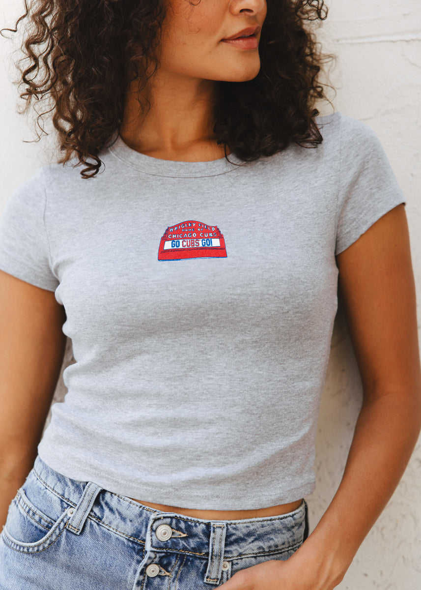 Wrigley Field Marquee Baby Tee - Heather Grey