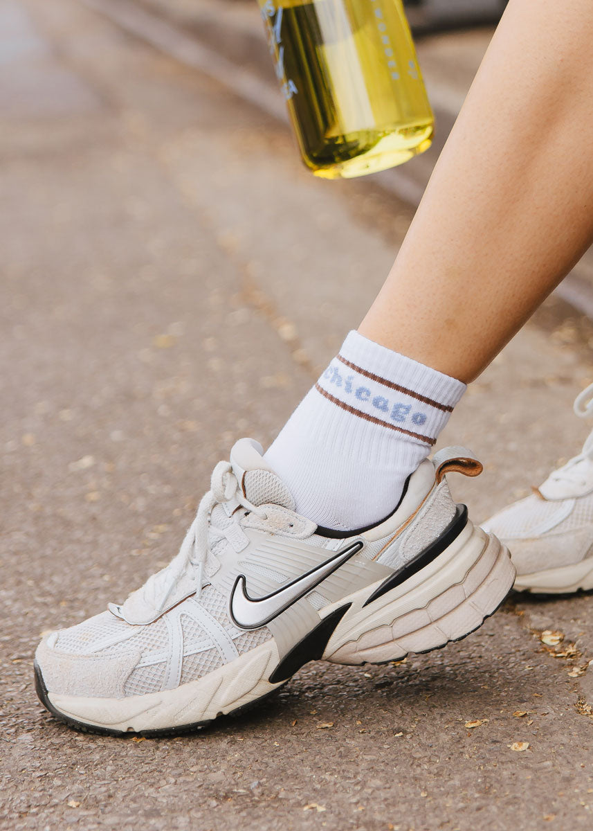 Chicago Double Stripe Crew Sock - Espresso & Blue