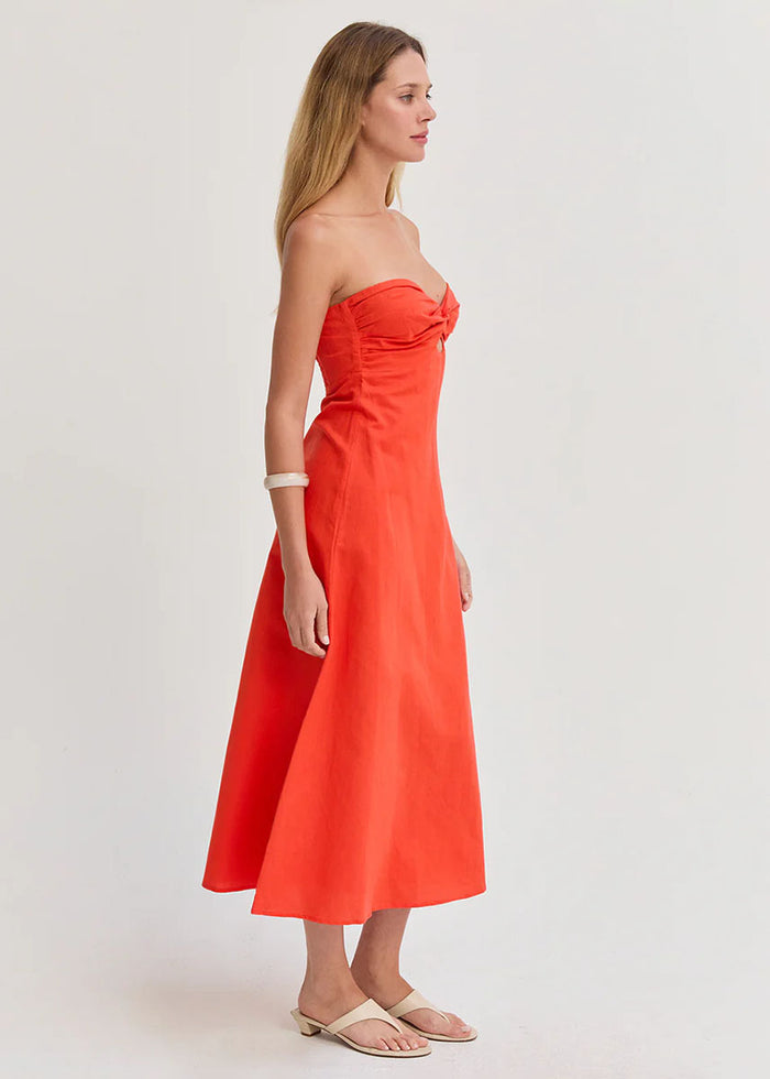 Emery Linen Twist Midi Dress - Burnt Orange