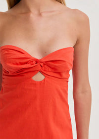 Emery Linen Twist Midi Dress - Burnt Orange