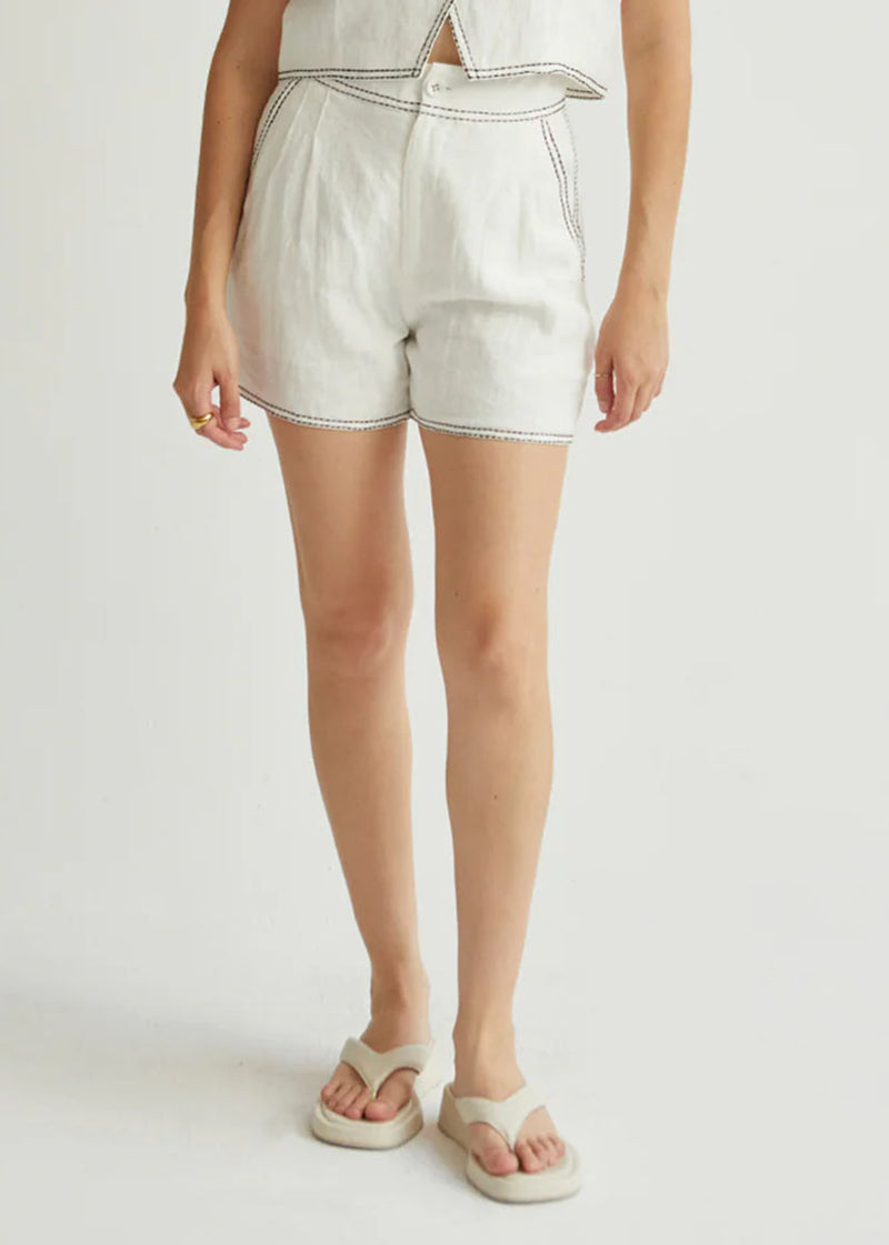 Angela Contrast Stitch Shorts - White