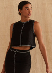 Kiara Embroidered Stitch Crop Top - Black