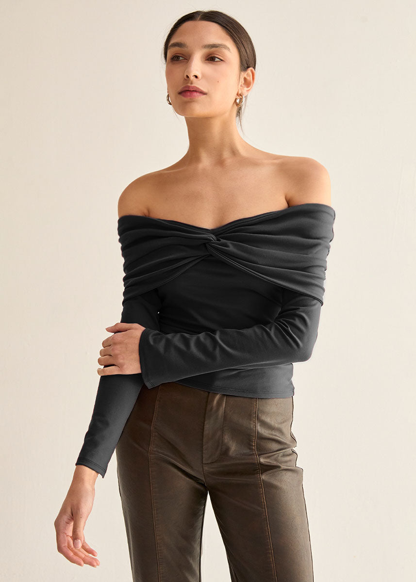 Abigail Off Shoulder Knit Top - Black