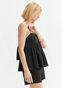 Isla Linen Tie Babydoll Top - Black