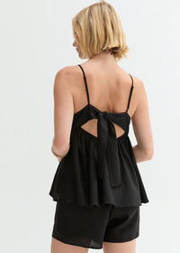 Isla Linen Tie Babydoll Top - Black