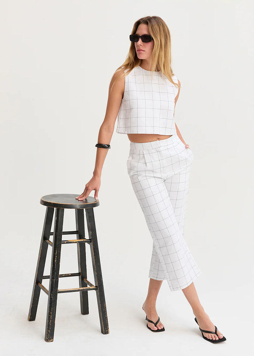 Tiana Windowpane Cropped Top - White
