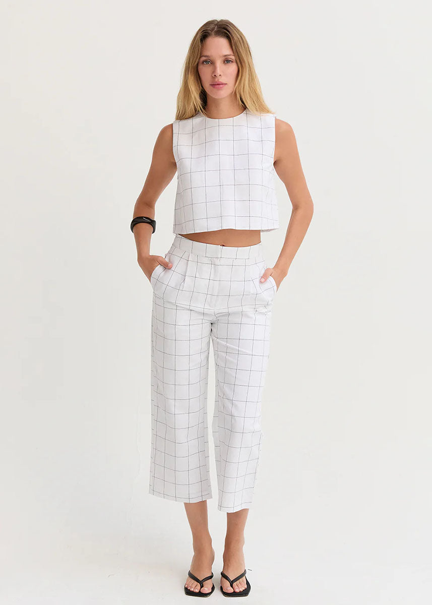 Tiana Windowpane Cropped Top - White