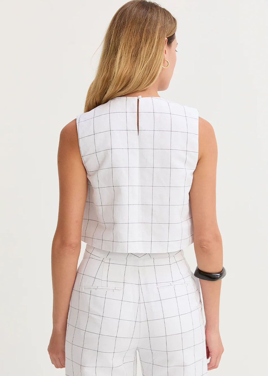 Tiana Windowpane Cropped Top - White
