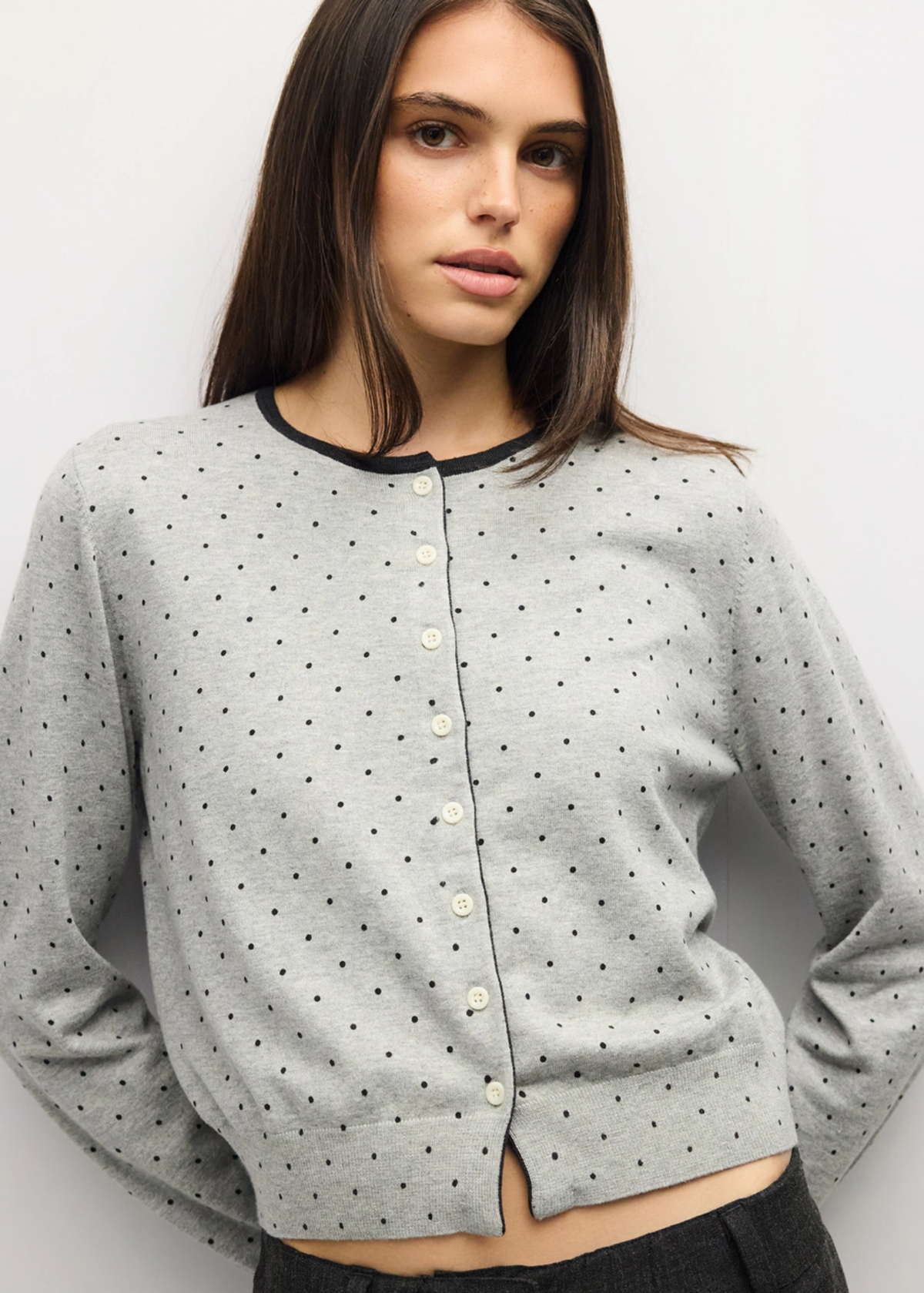 Caroline Polka Dot Cardigan - Grey & Black