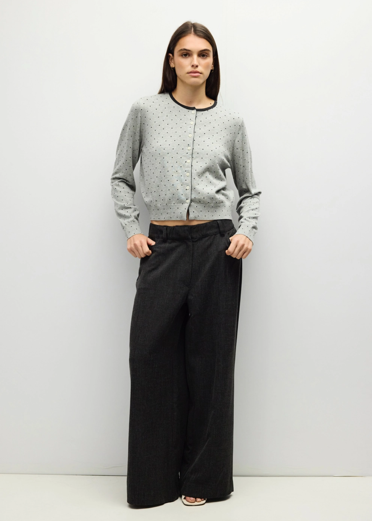 Caroline Polka Dot Cardigan - Grey & Black