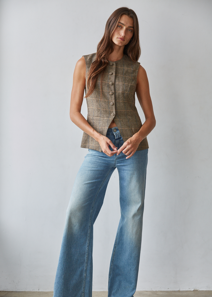 Charlene Button Down Vest - Taupe