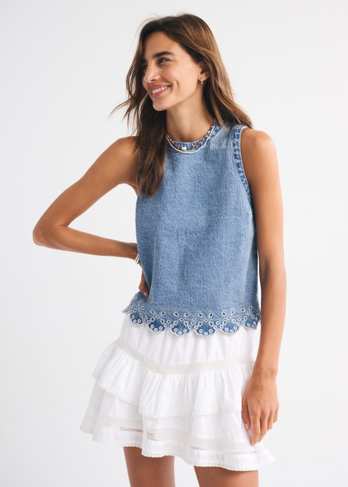 Charlie Embroidered Tank - Denim