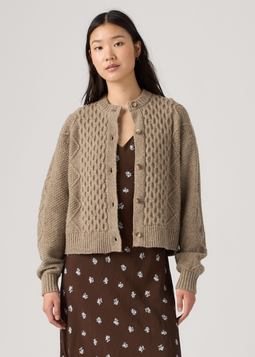 Charlotte Crewneck Cardigan - Mushroom