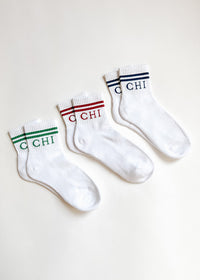 Chi Double Stripe Crew Sock - Red