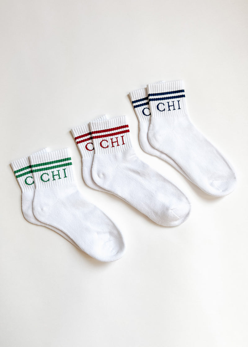 Chi Double Stripe Crew Sock - Red