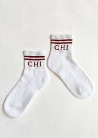 Chi Double Stripe Crew Sock - Red