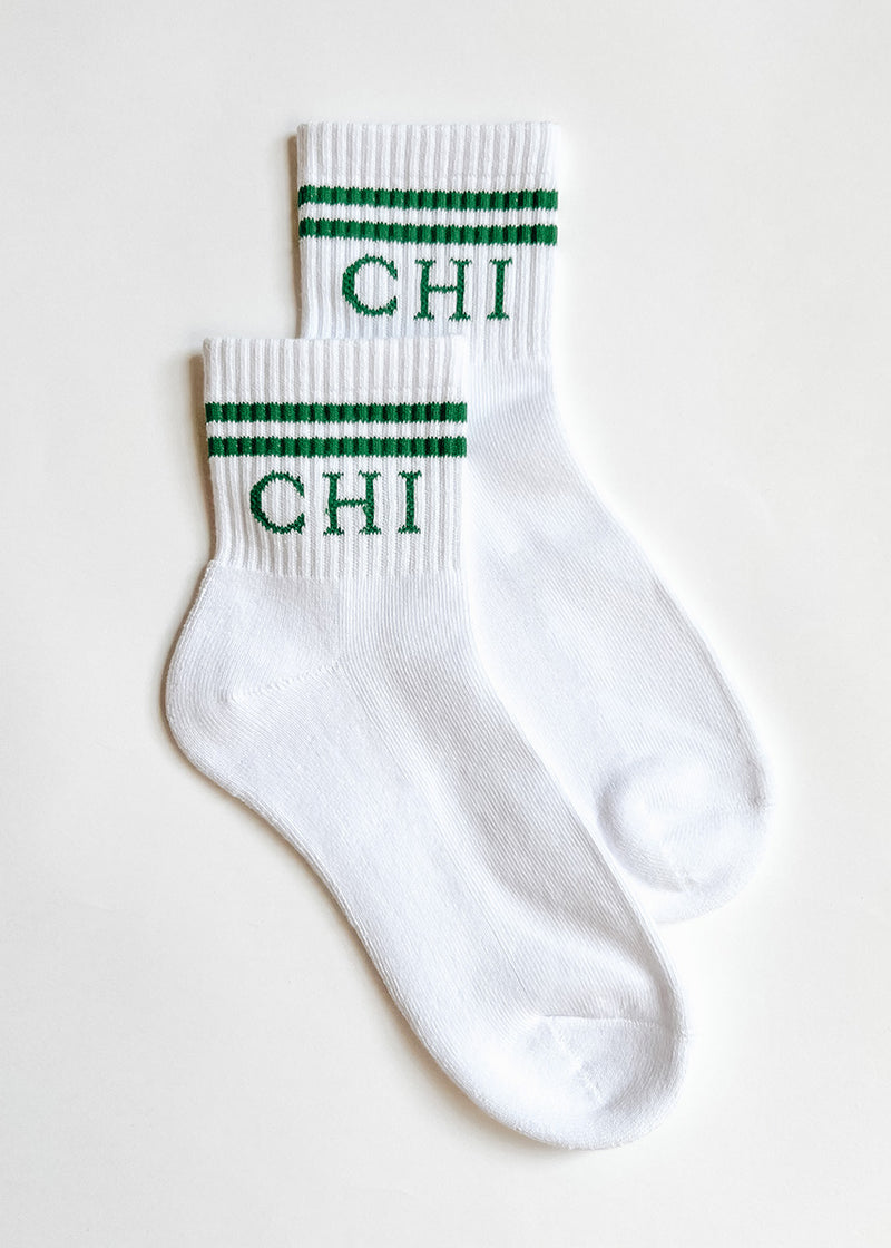 Chi Double Stripe Crew Sock - Green