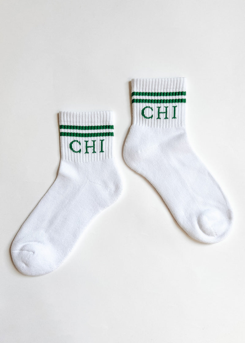 Chi Double Stripe Crew Sock - Green