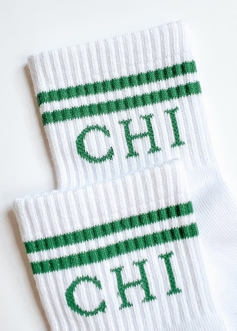 Chi Double Stripe Crew Sock - Green