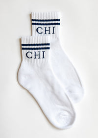 Chi Double Stripe Crew Sock - Navy