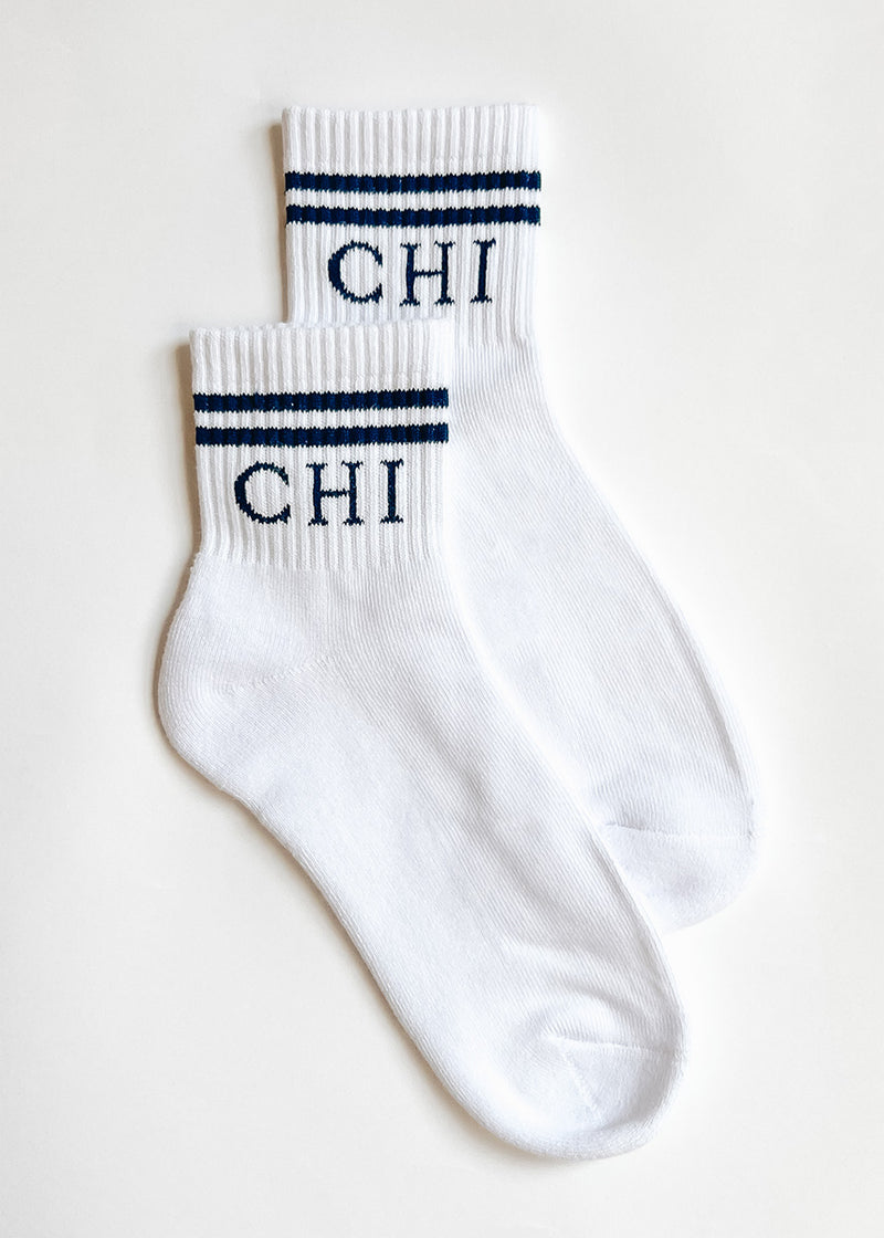 Chi Double Stripe Crew Sock - Navy