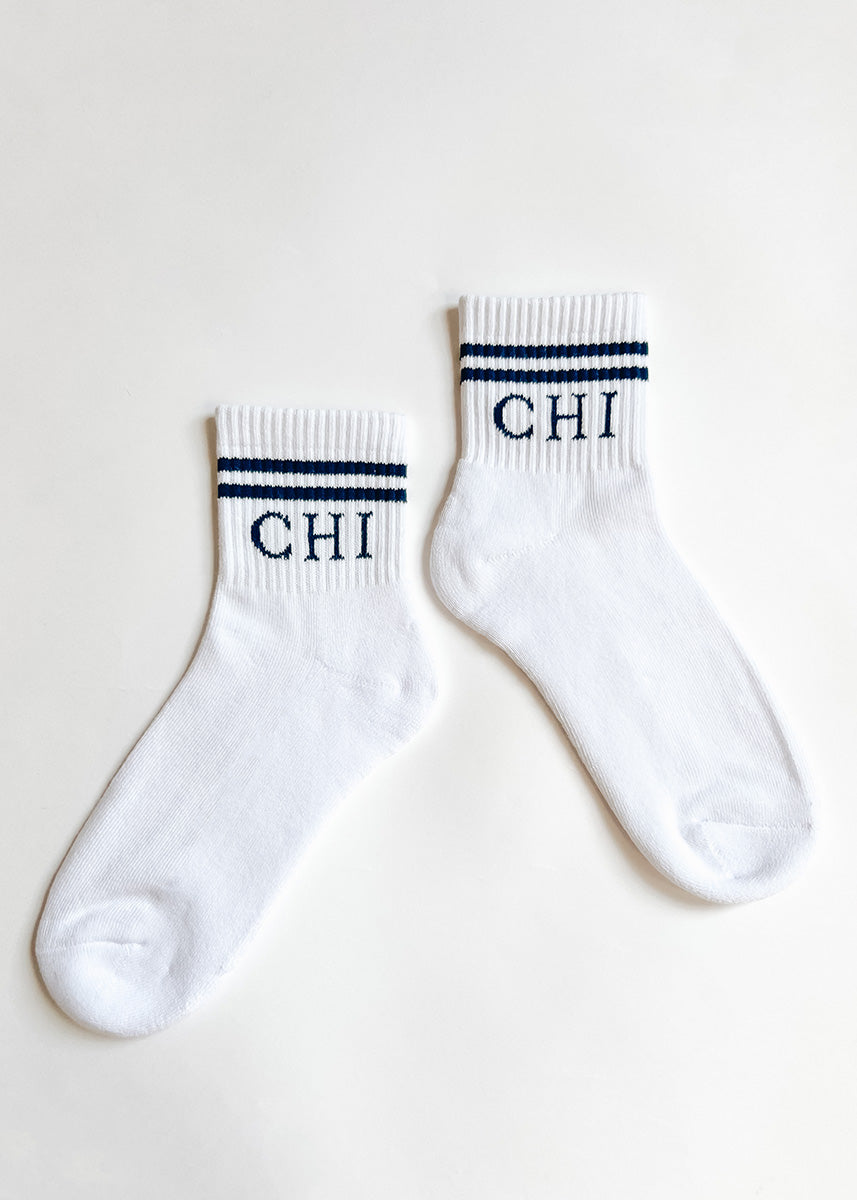 Chi Double Stripe Crew Sock - Navy