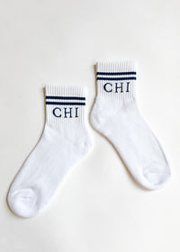 Chi Double Stripe Crew Sock - Navy