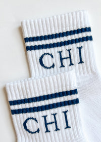 Chi Double Stripe Crew Sock - Navy