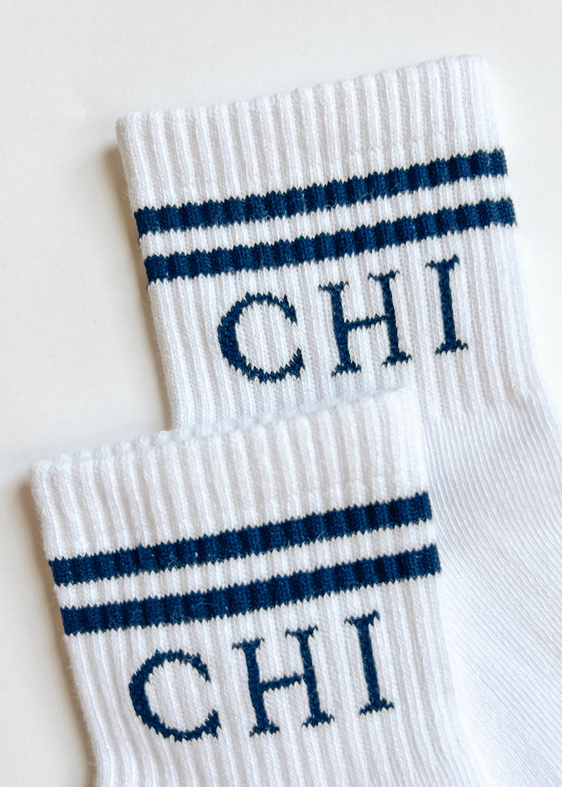 Chi Double Stripe Crew Sock - Navy