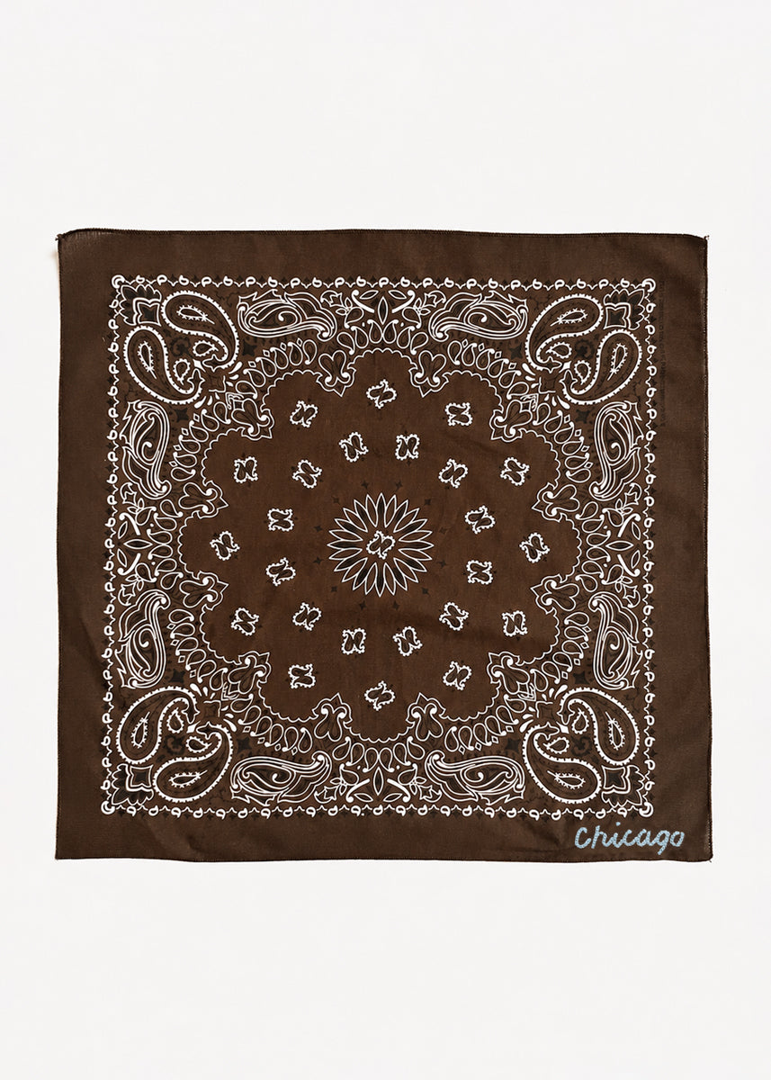 Chicago Stitch Embroidered Bandana - Cocoa