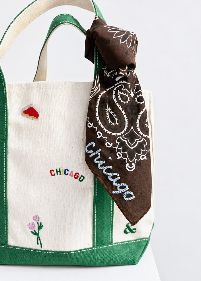 Chicago Stitch Embroidered Bandana - Cocoa