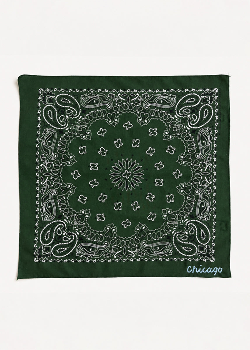 Chicago Stitch Embroidered Bandana - Hunter