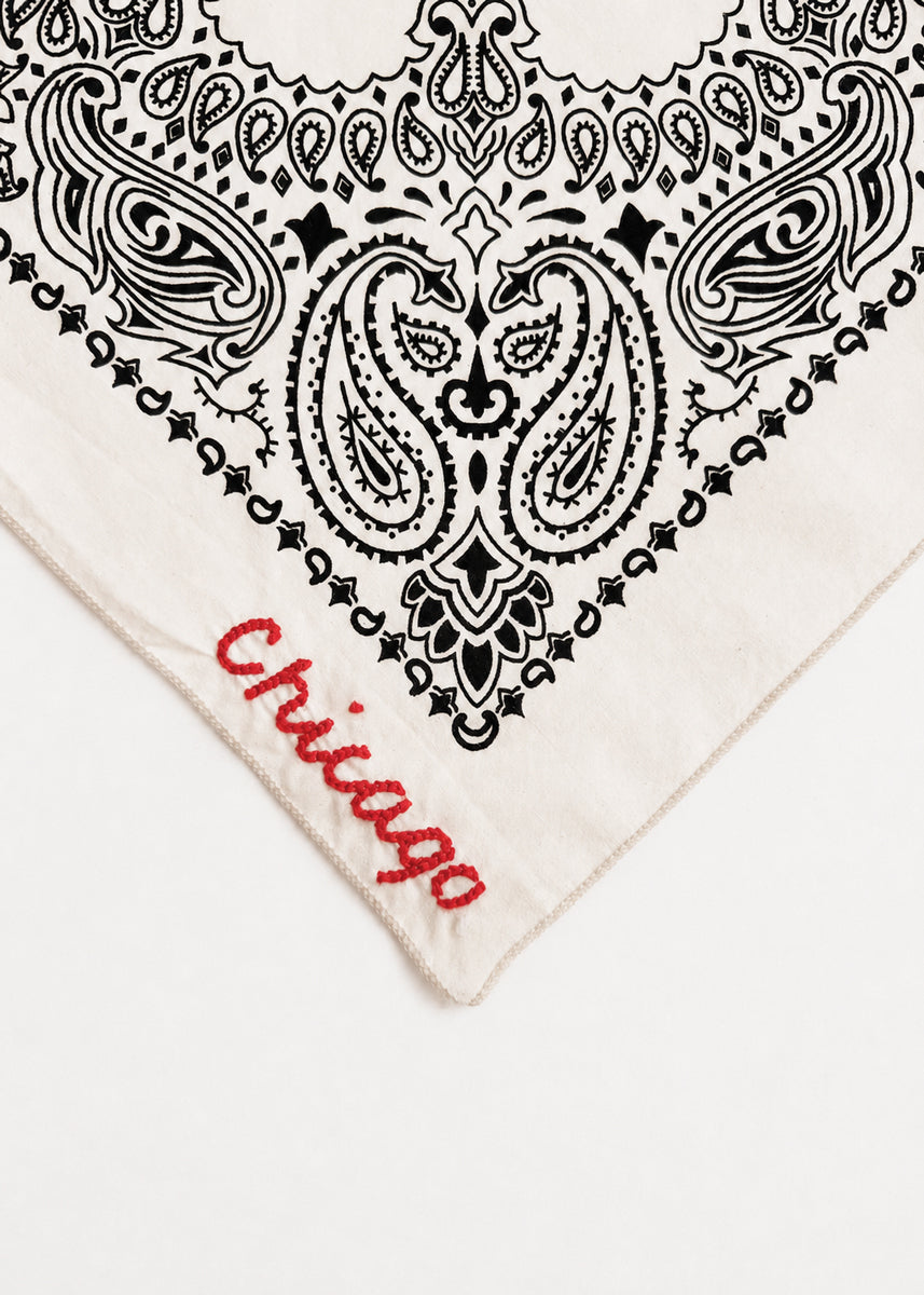 Chicago Stitch Embroidered Bandana - Natural