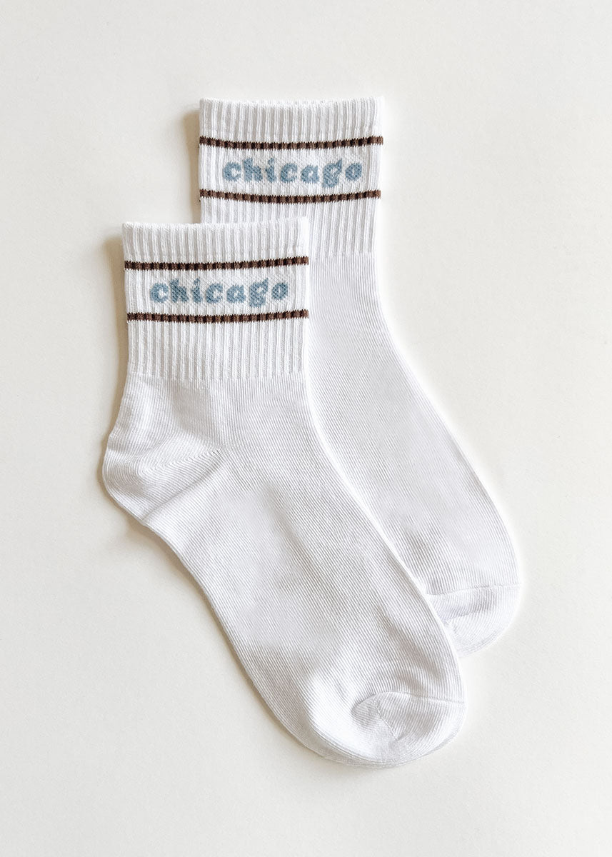 Chicago Double Stripe Crew Sock - Espresso & Blue
