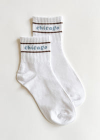 Chicago Double Stripe Crew Sock - Espresso & Blue